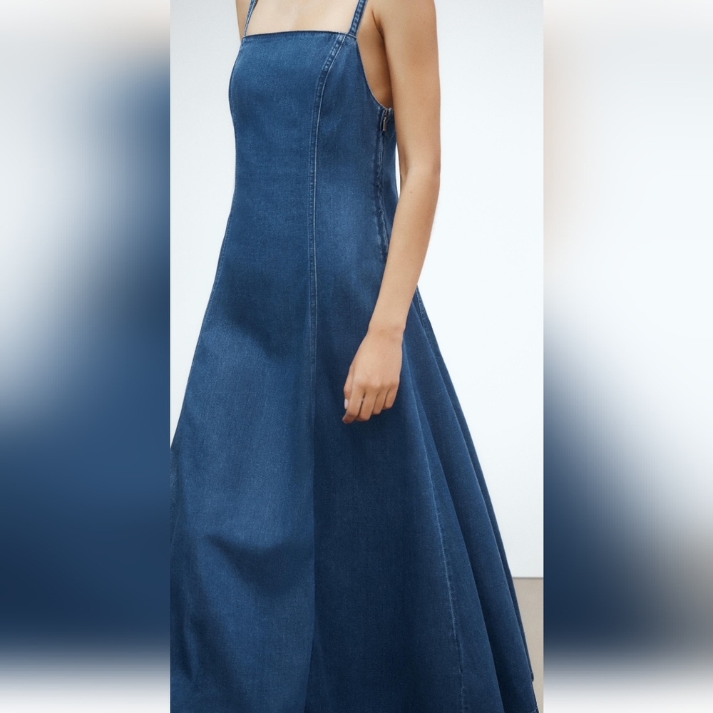 Zara Blue Denim Midi Dress (S)